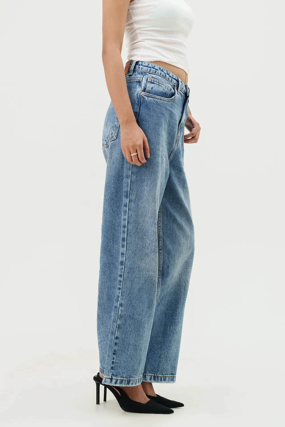 Quill Blue Wide Cropped Jeans