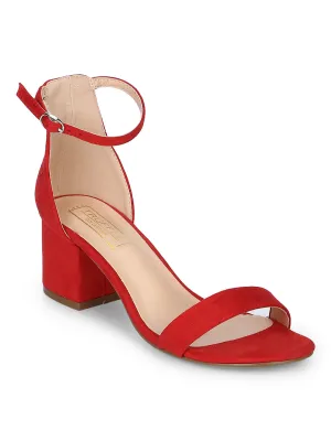 Red Ankle Strap Kitten Block Heels