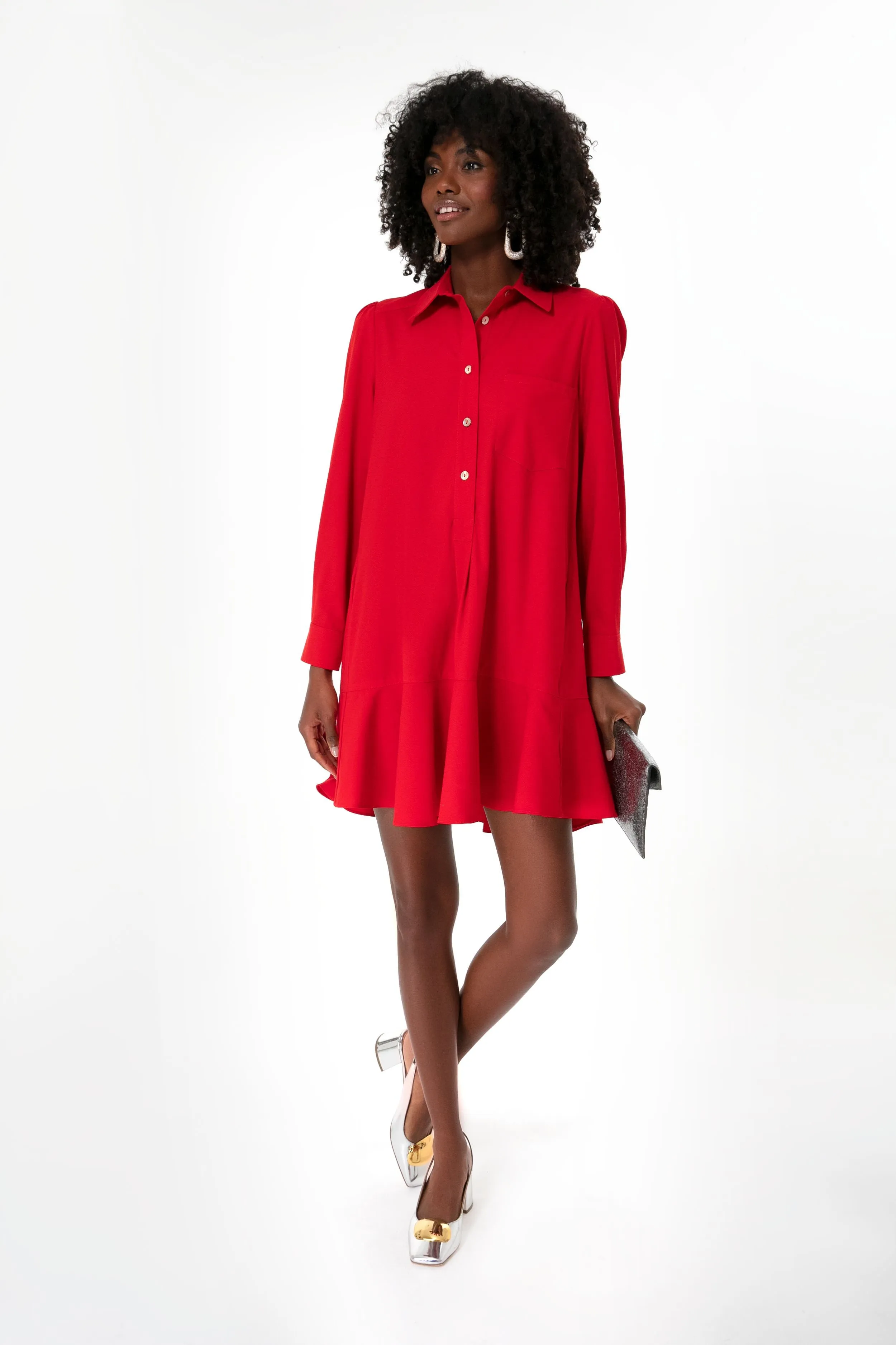 Red Crepe Callahan Shirt Dress