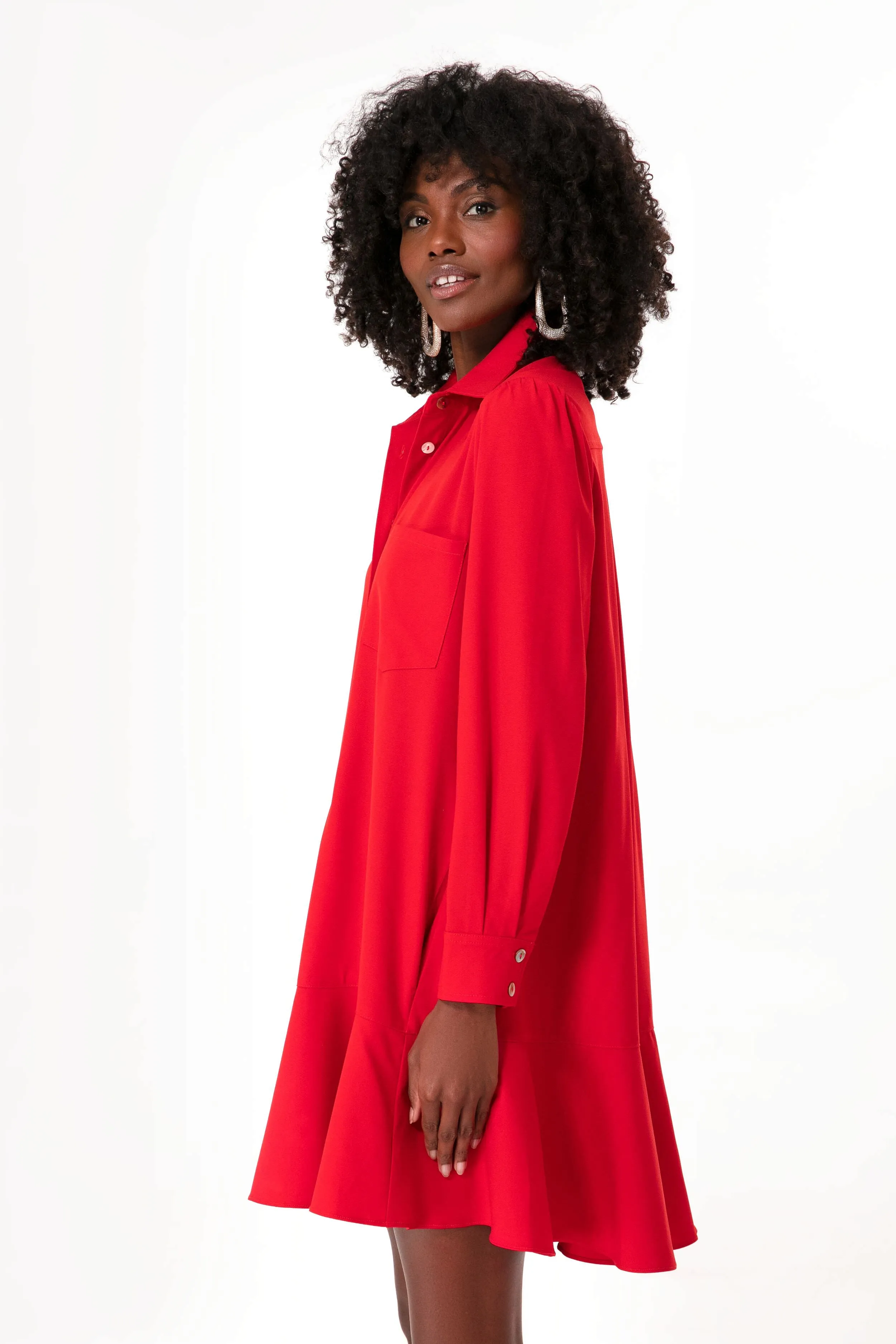 Red Crepe Callahan Shirt Dress