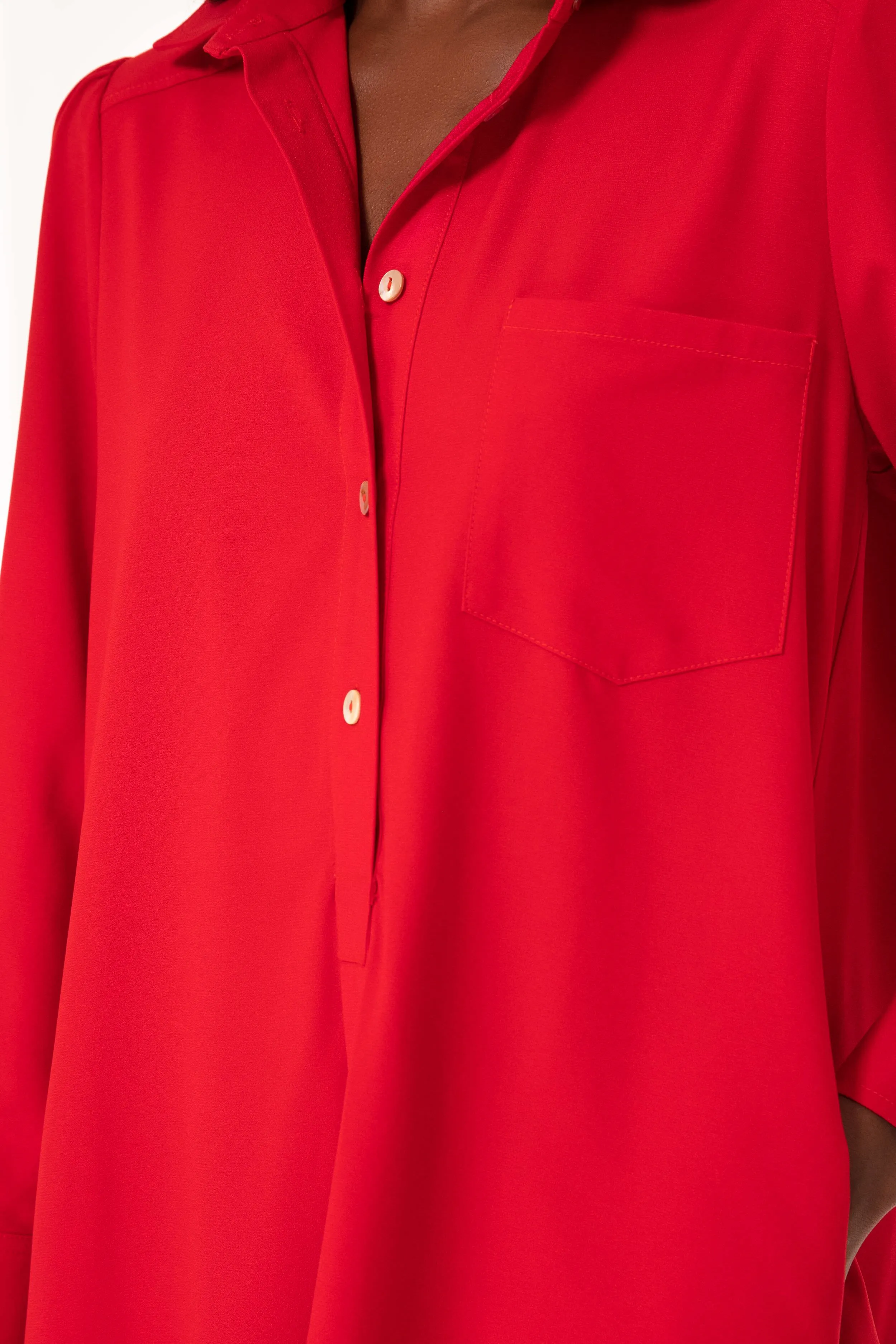 Red Crepe Callahan Shirt Dress