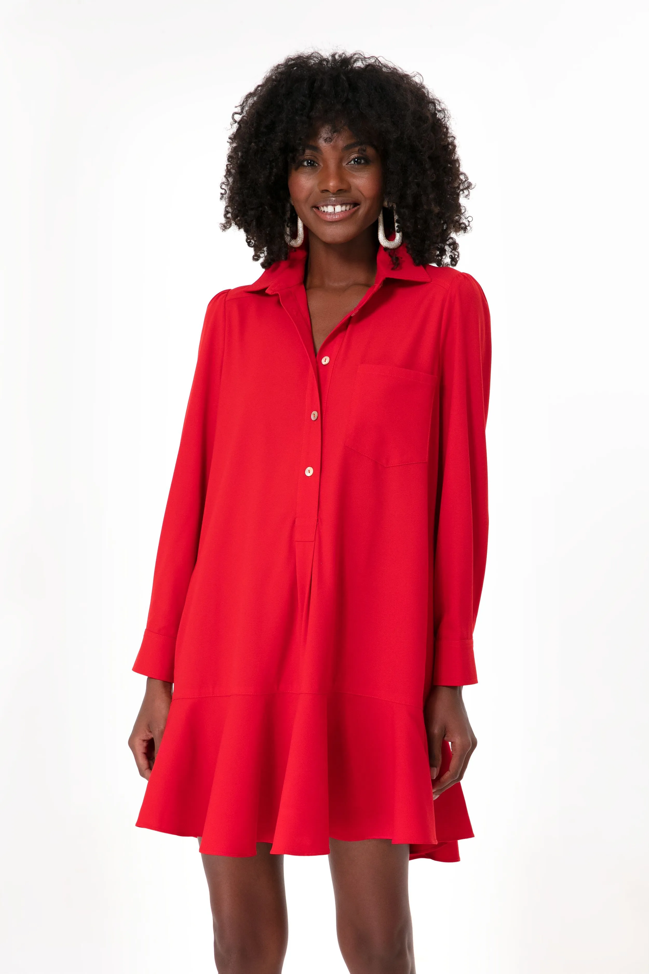 Red Crepe Callahan Shirt Dress