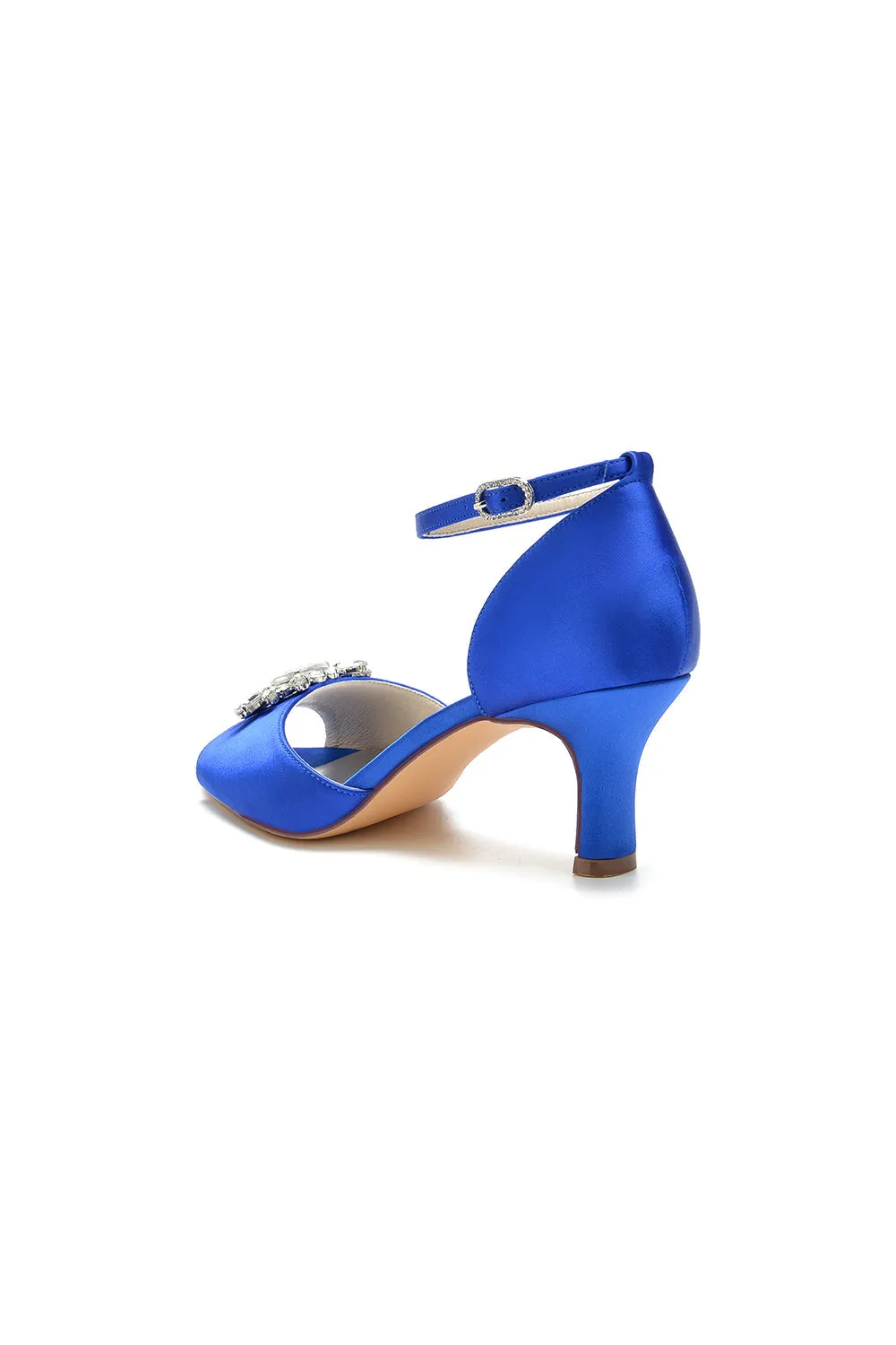 Royal Blue Satin Pump with Crystal Flower Accent