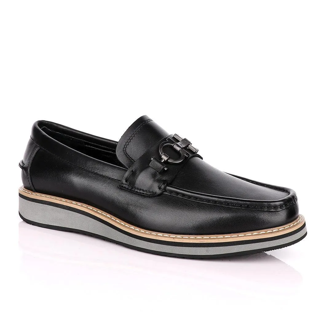 Salvatore Ferragamo Hybrid Leather Loafers -Black