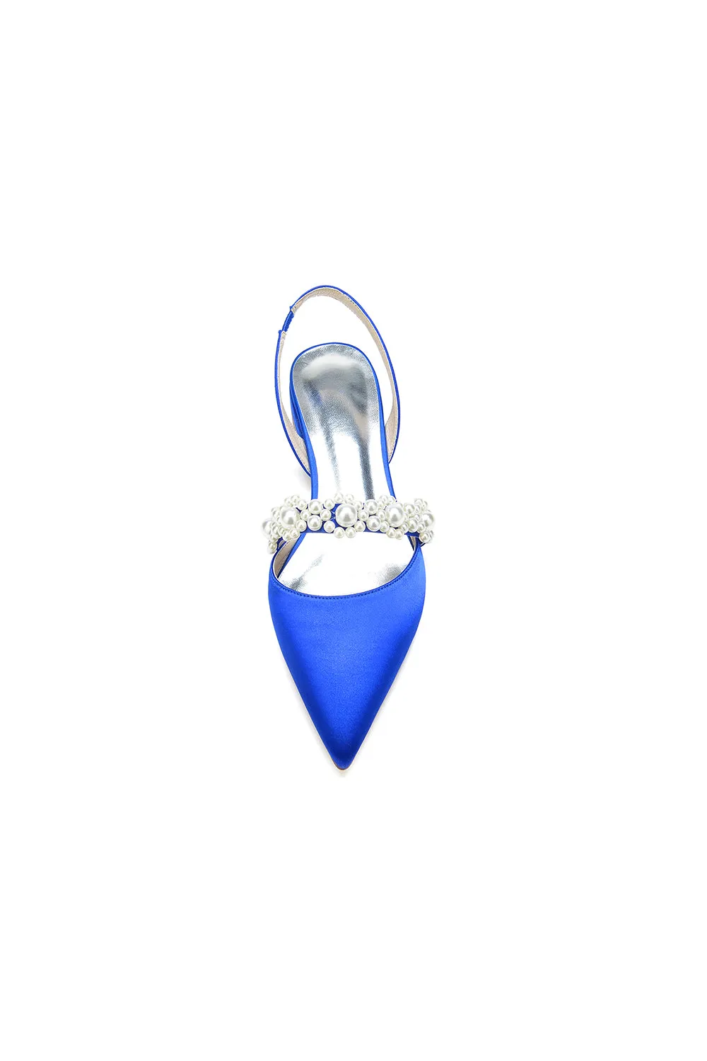 Satin Pointed Toe Pearl Kitten Heels