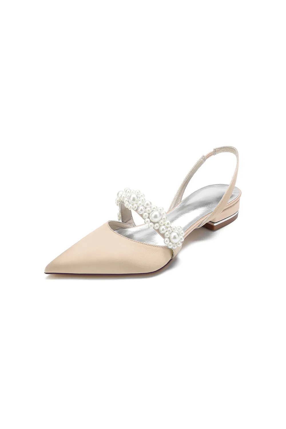 Satin Pointed Toe Pearl Kitten Heels