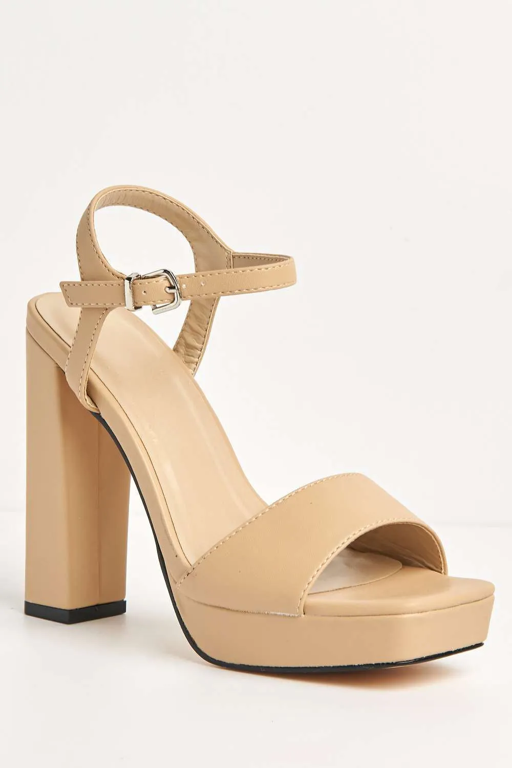 Sayra Ankle Strap Platform Block Heel Sandals in Nude Matt