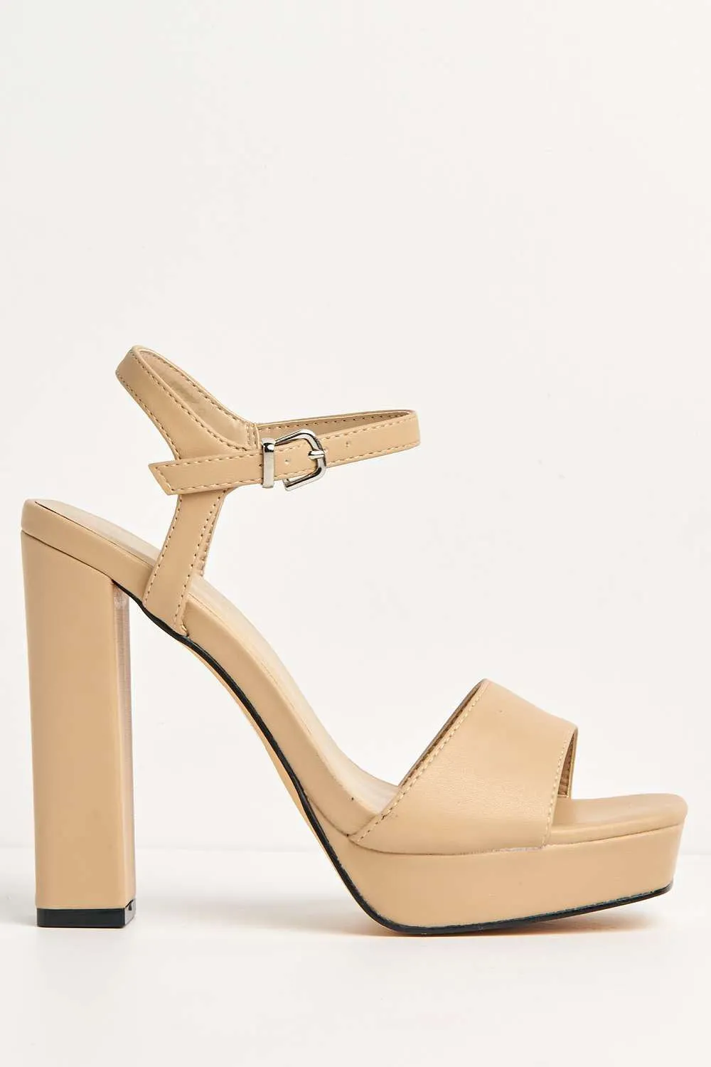 Sayra Ankle Strap Platform Block Heel Sandals in Nude Matt