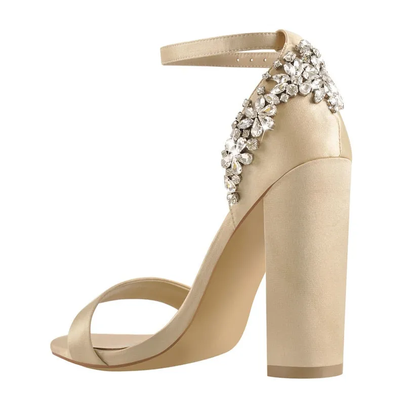 Silk Round Heels Rhinestone Embellished Sandals