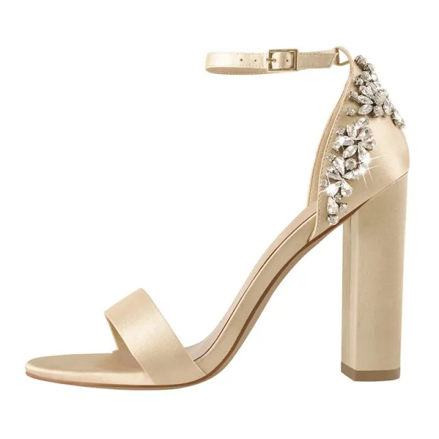 Silk Round Heels Rhinestone Embellished Sandals