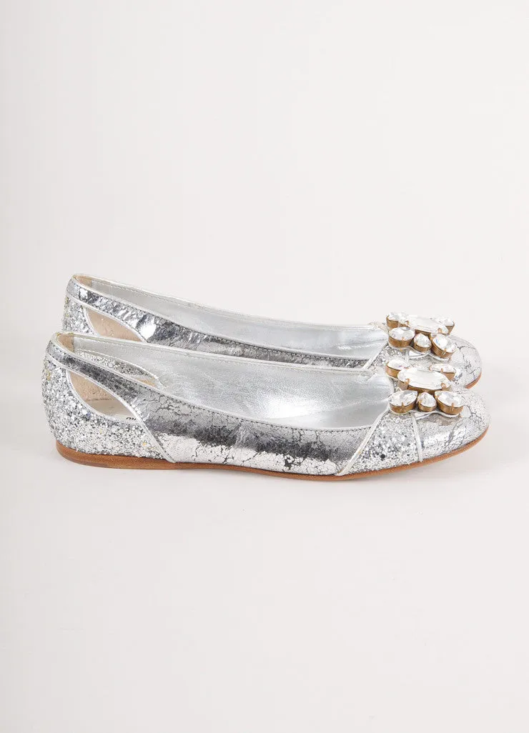 Silver Glitter Gem Embellished Flats