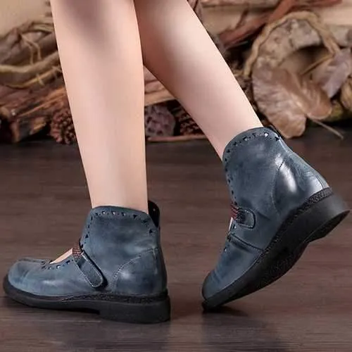 SOCOFY Retro Hollow Out Flat Leather Shoes