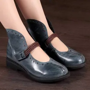 SOCOFY Retro Hollow Out Flat Leather Shoes