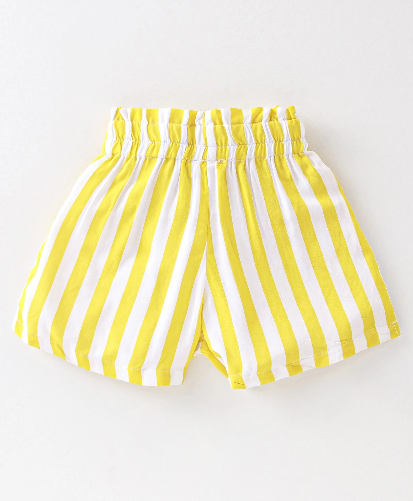 Solid Frilled Top Striped Belted Short Set