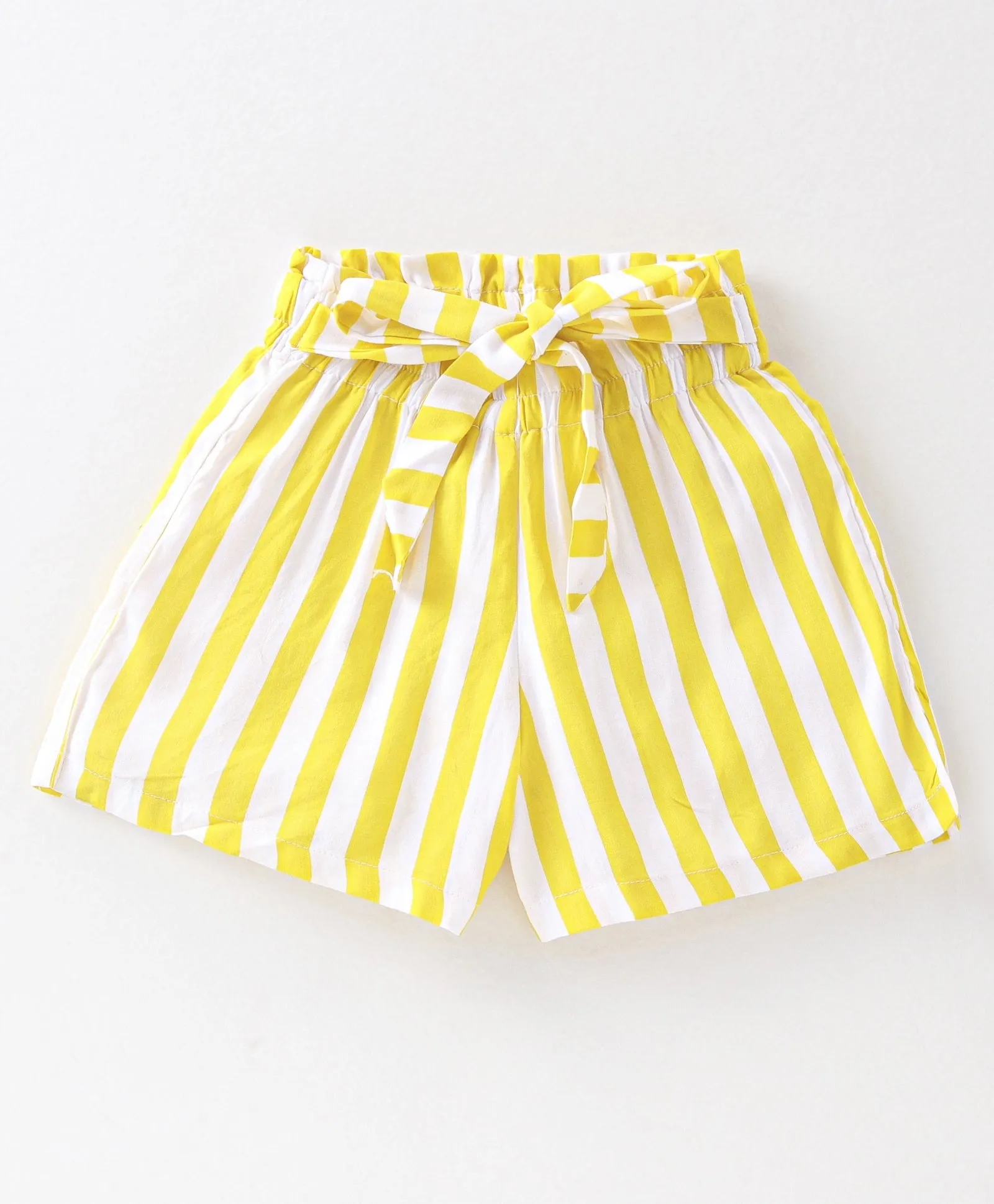 Solid Frilled Top Striped Belted Short Set