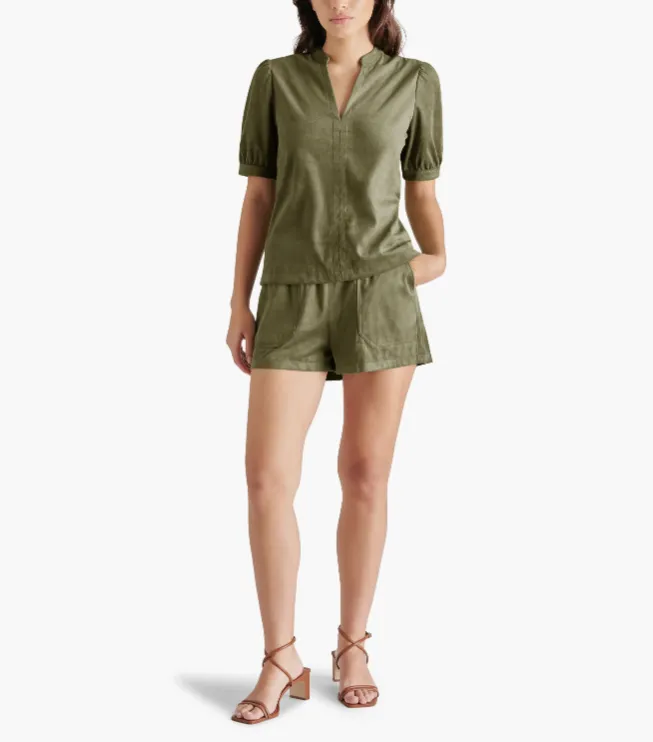 Suede Olive Faux The Record Shorts