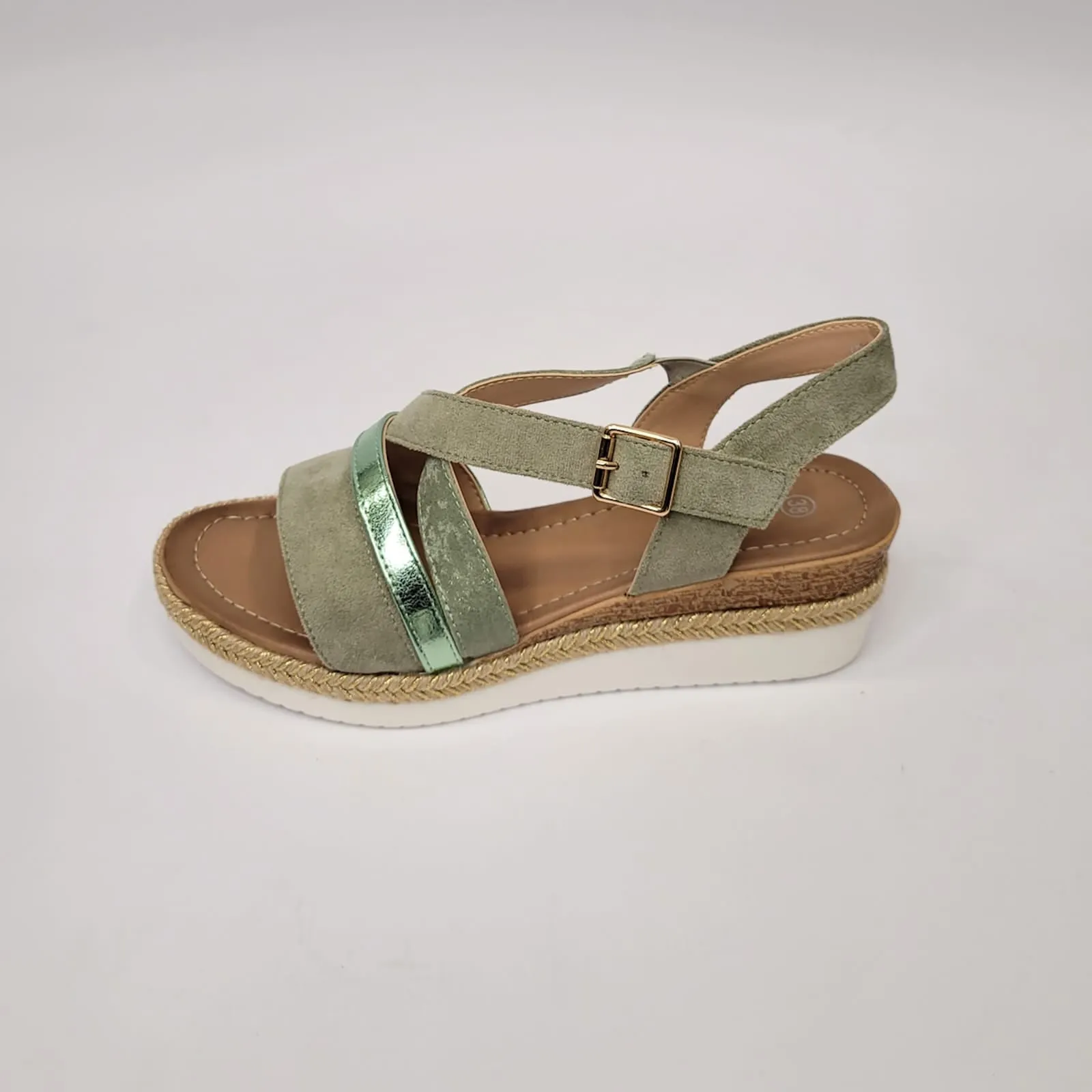 SuperMe green cross strap wedge sandal