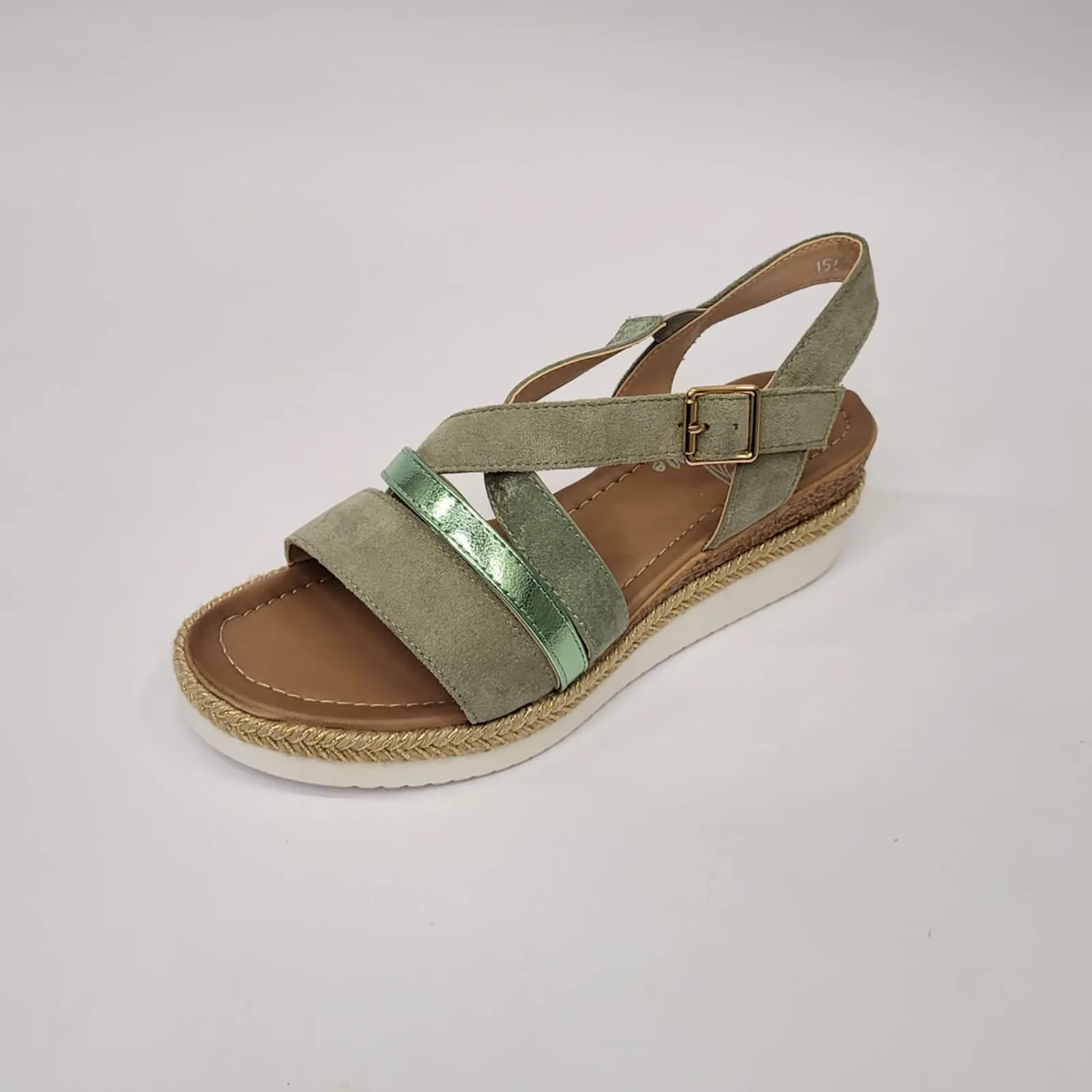 SuperMe green cross strap wedge sandal