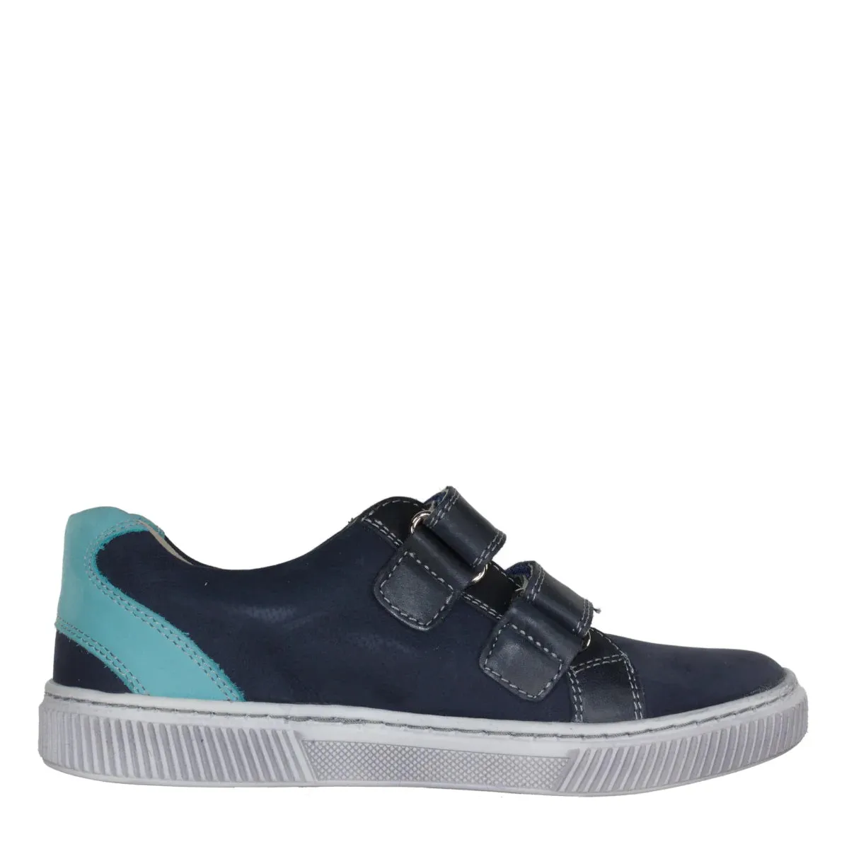 Szamos Kid Boy Sneakers In Dark Blue Color With Bermuda Blue Detail And Double Velcro Strap - Made In Europe