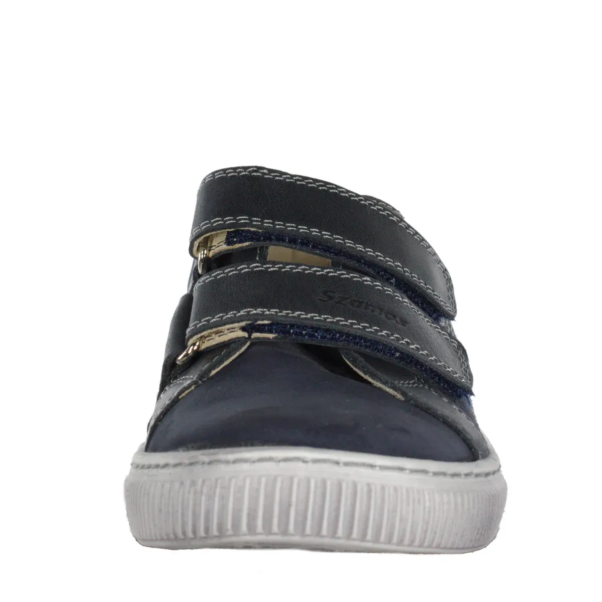 Szamos Kid Boy Sneakers In Dark Blue Color With Bermuda Blue Detail And Double Velcro Strap - Made In Europe