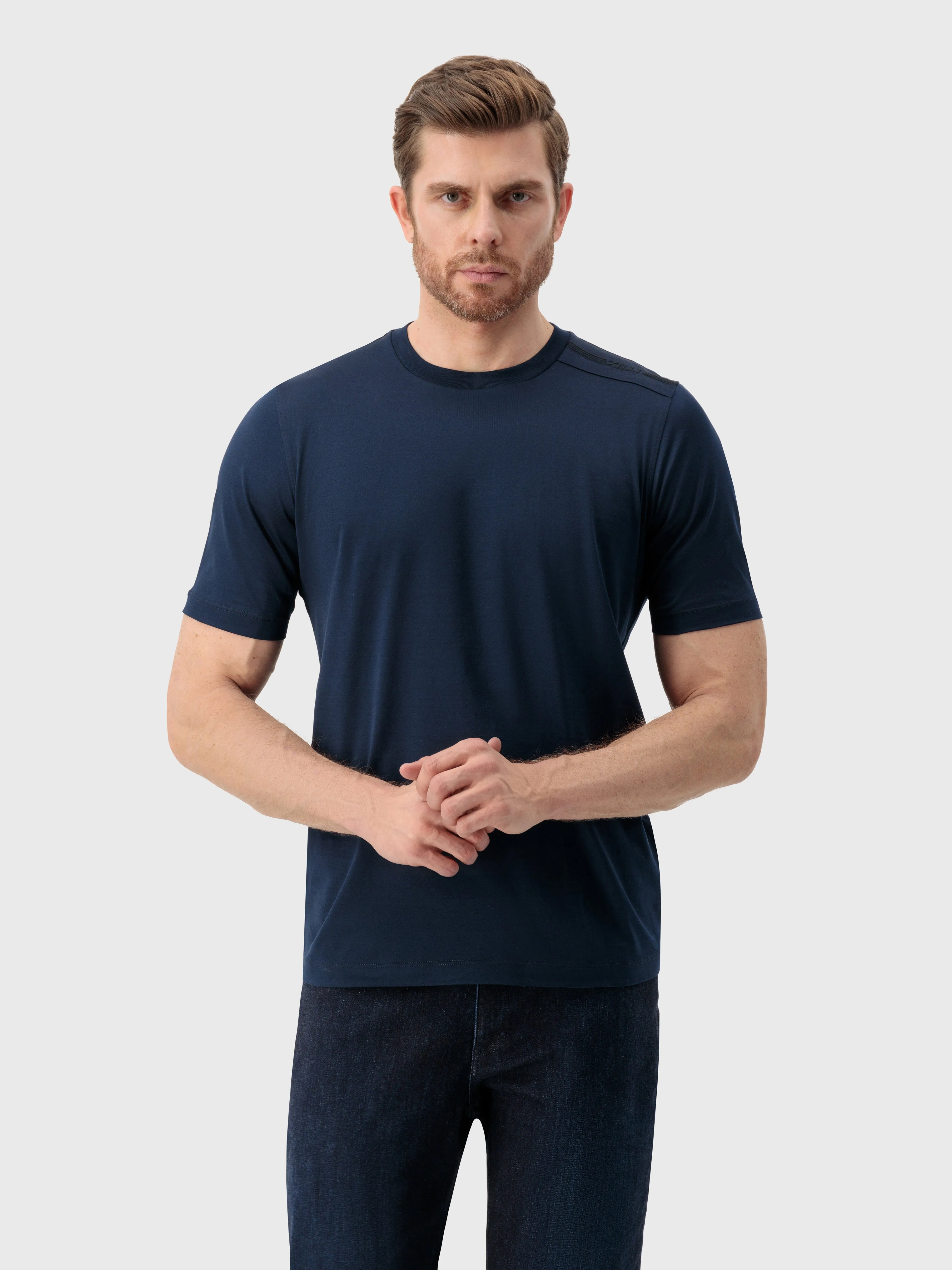 T-Shirt with Four Stripes Embroidery Dark Navy