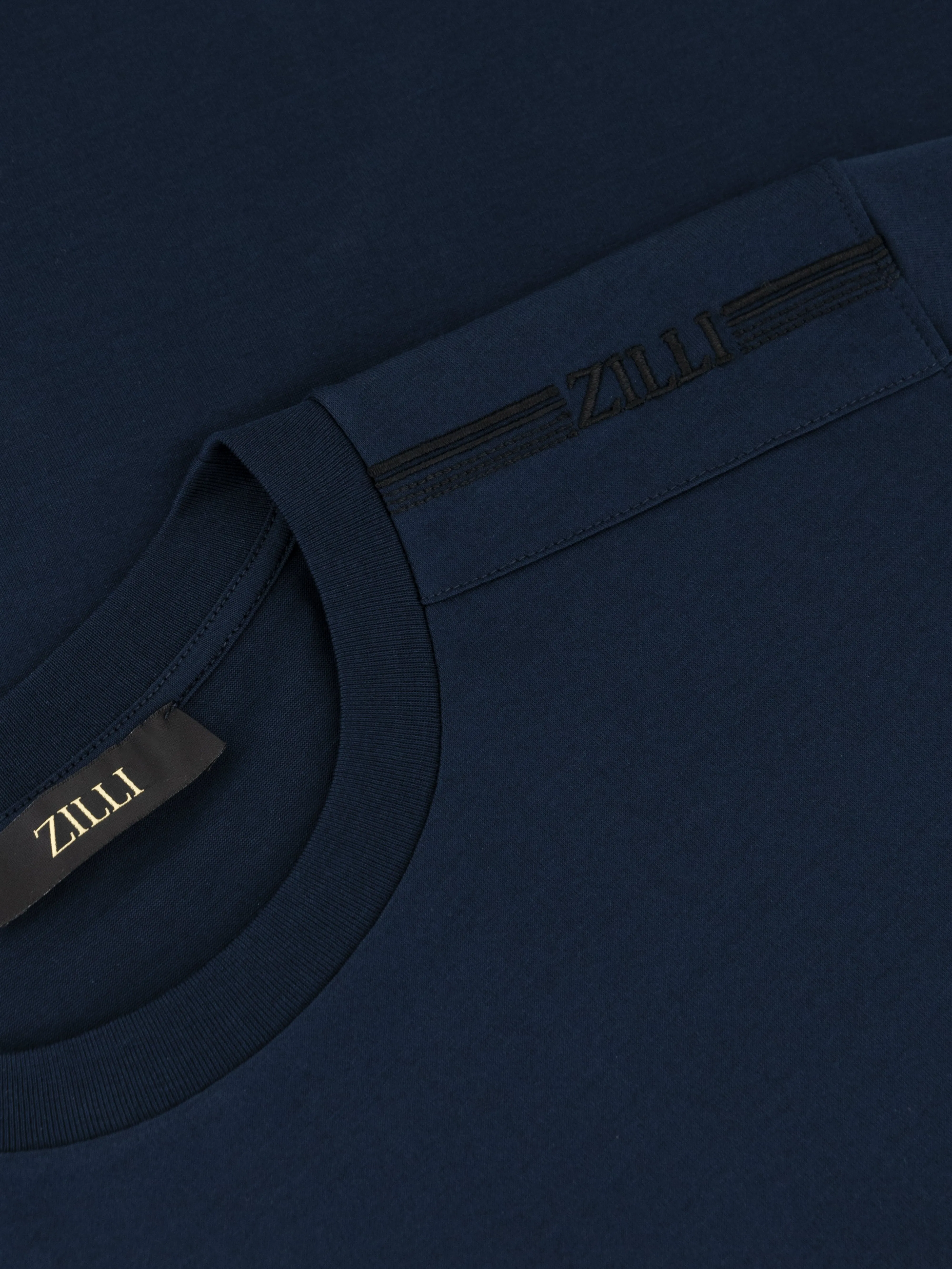 T-Shirt with Four Stripes Embroidery Dark Navy