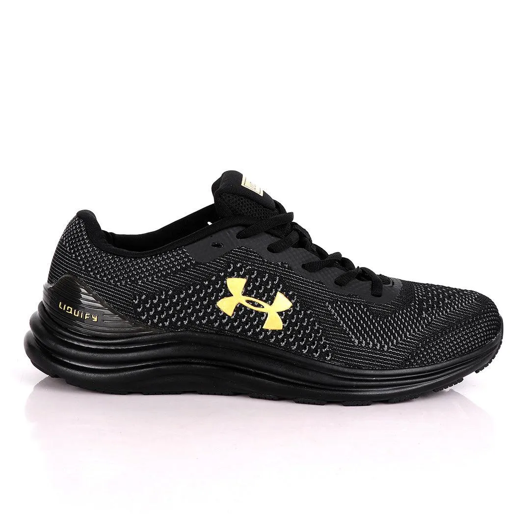 UA Charged Spark Black With Gold Logo Design Sneakers