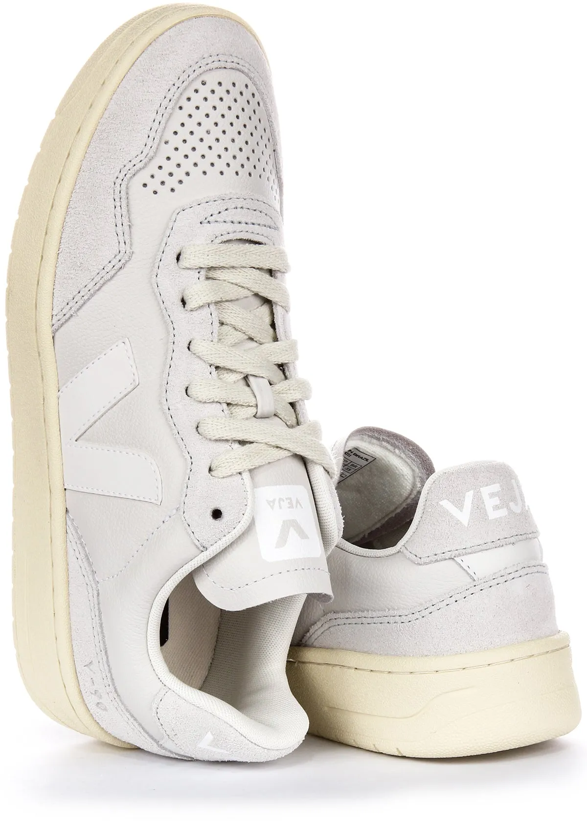 Veja V 90 Leather Trainers In Light Grey For Men