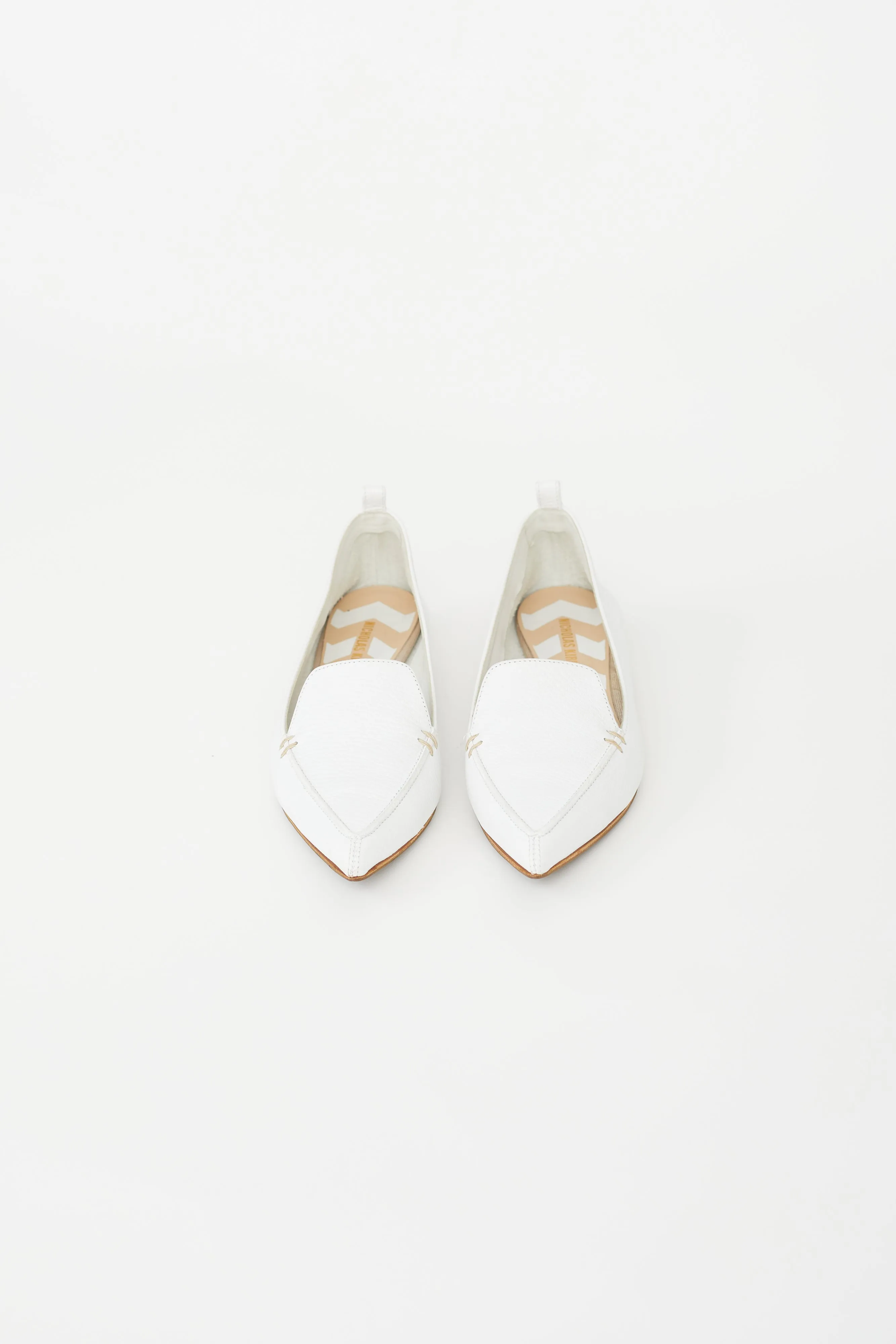 White Leather Pointed Toe Flat