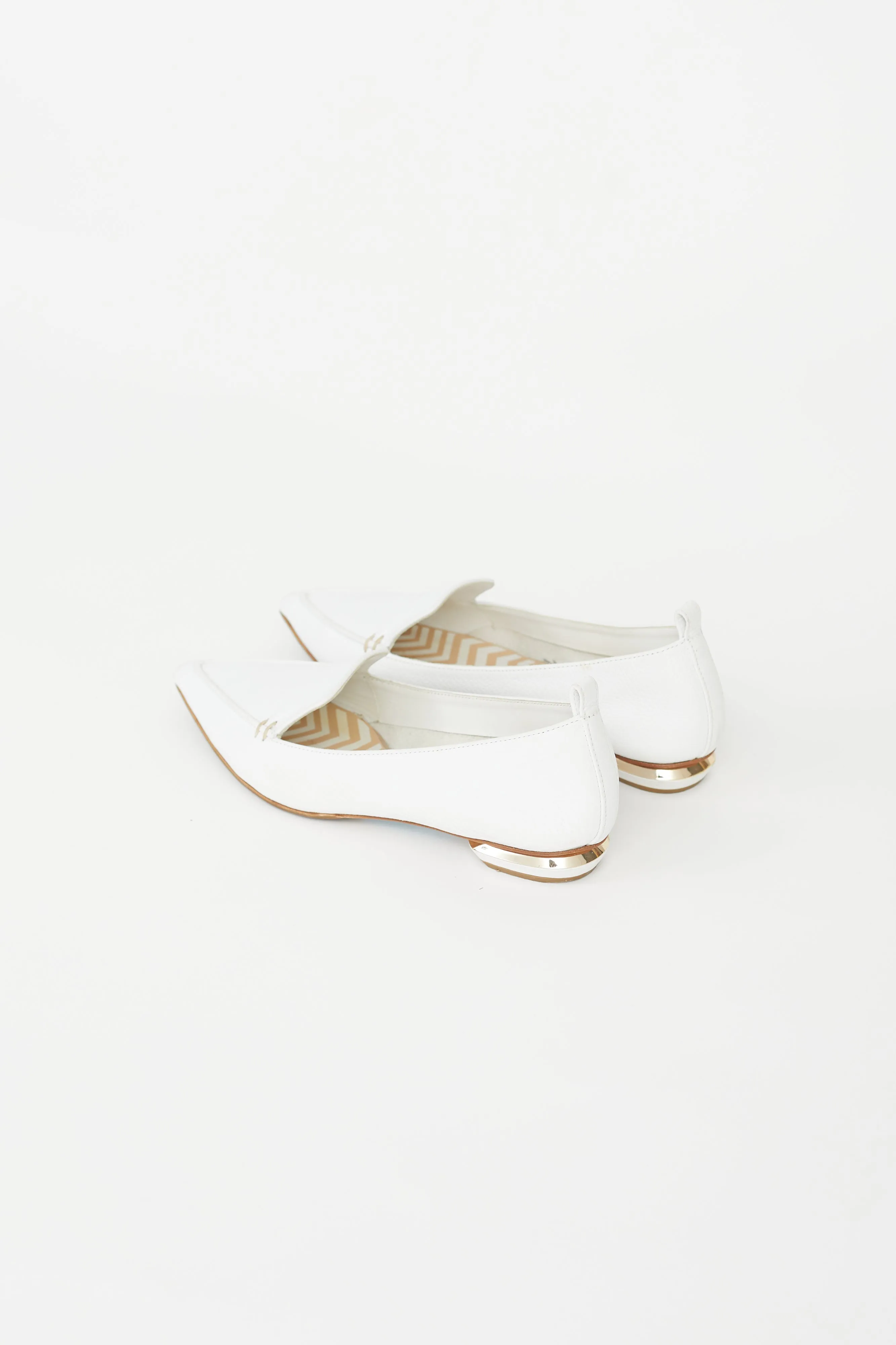 White Leather Pointed Toe Flat