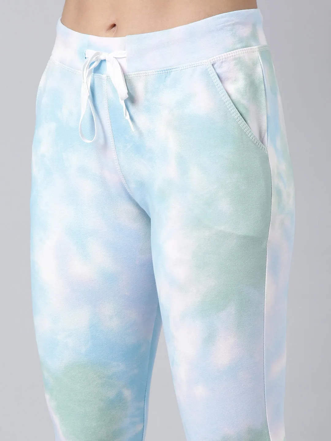 Women Abstract Slim Fit Blue Track Pant