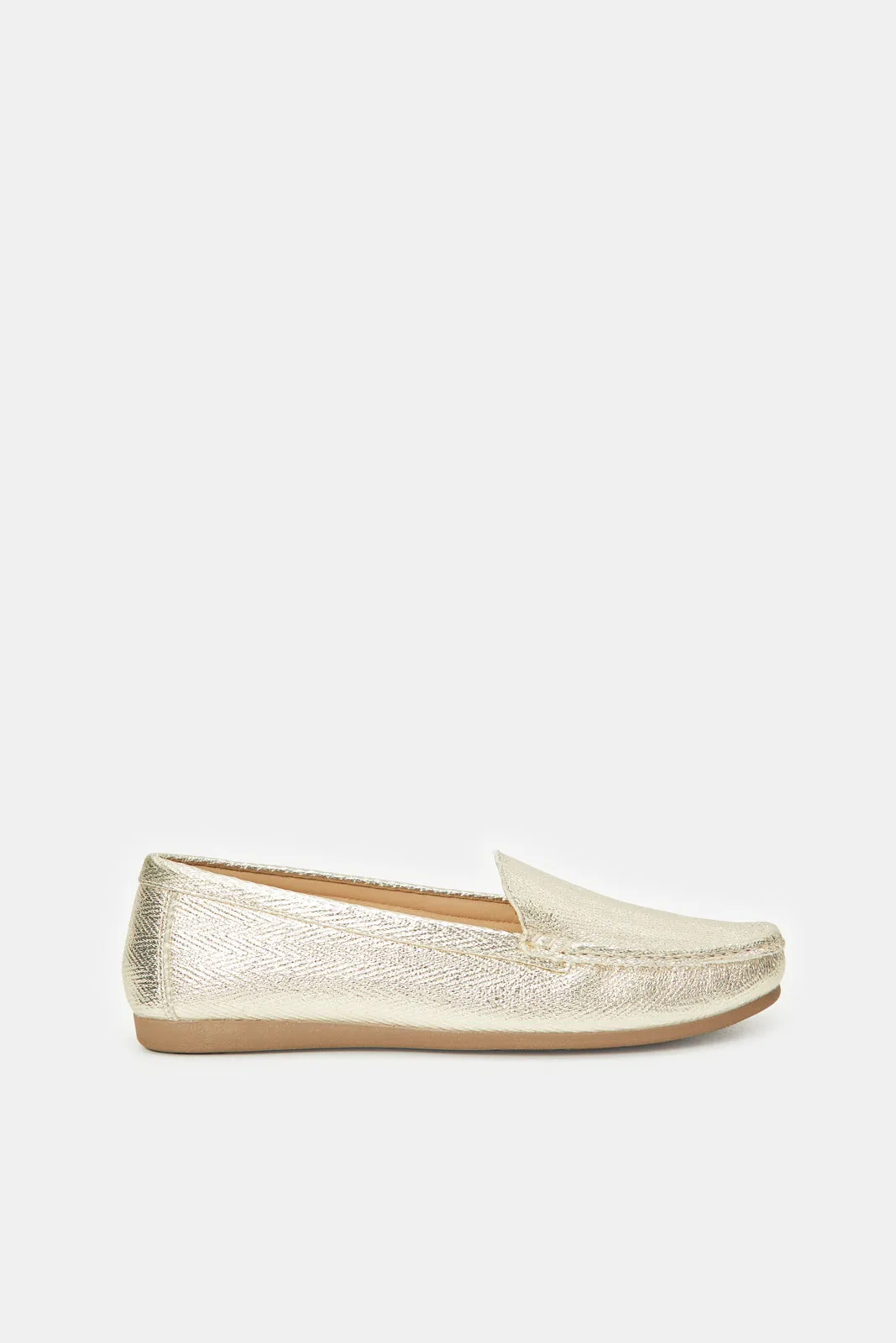 Women Gold Textured Moccasin