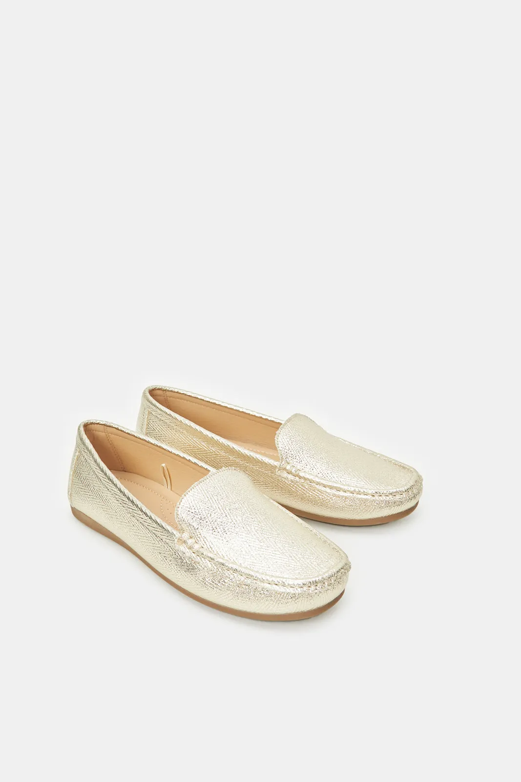 Women Gold Textured Moccasin