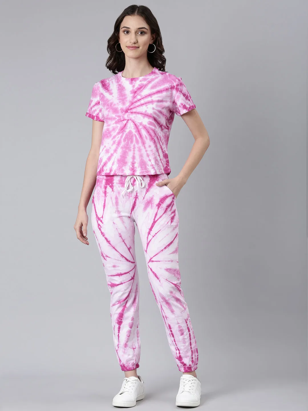 Women Pink Tie Dye Tracksuit