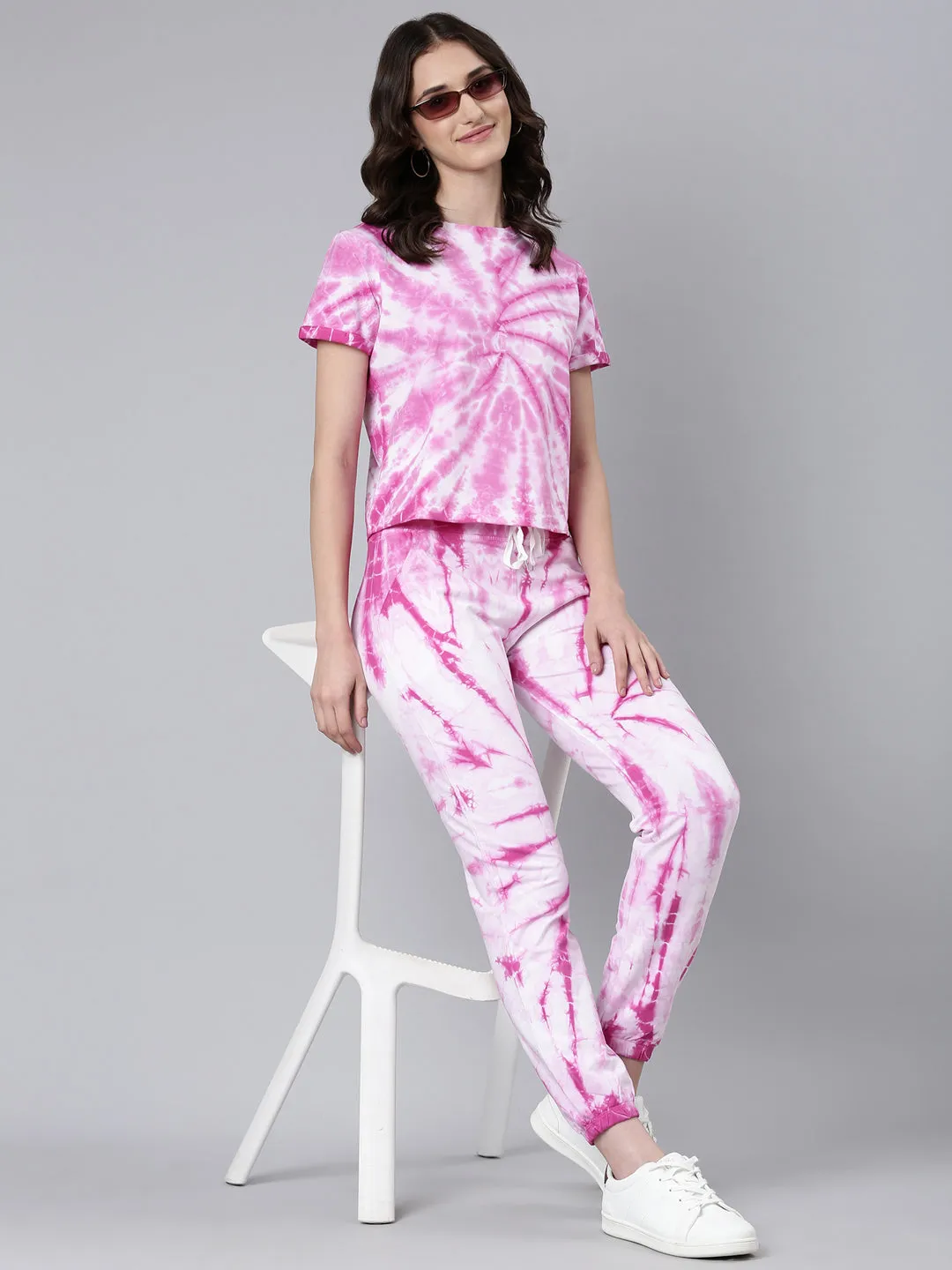 Women Pink Tie Dye Tracksuit