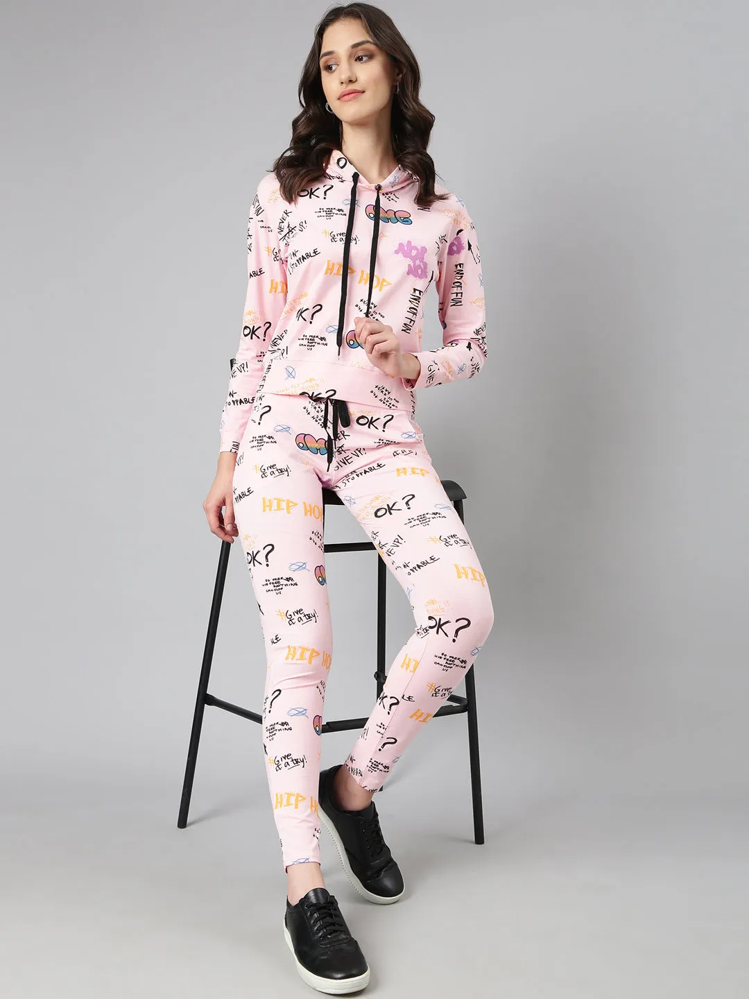 Women Pink Typographic Tracksuit