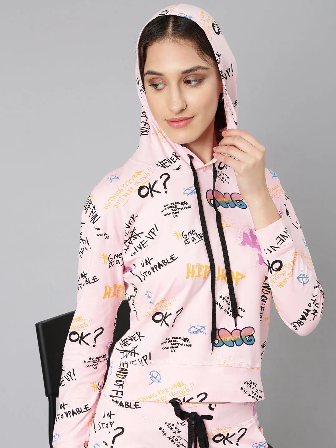 Women Pink Typographic Tracksuit