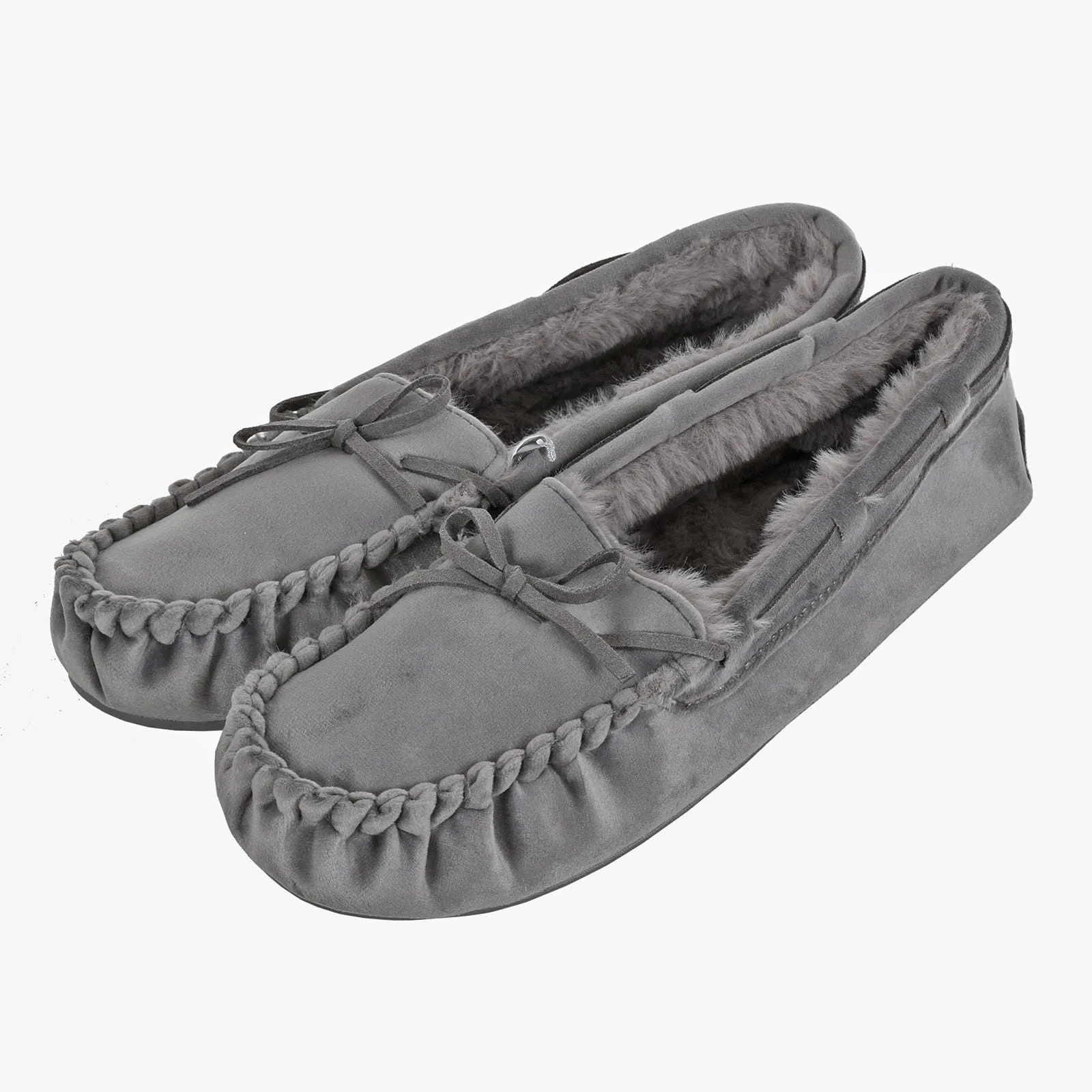 Womens Moccasin Slippers Luxury Velour Fur Lining Non-Slip