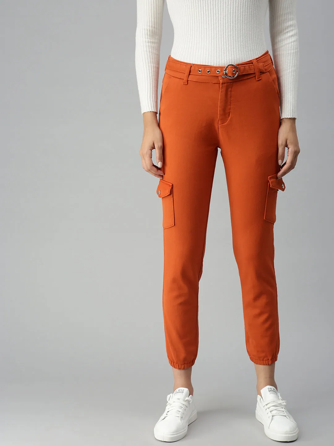 Women's Orange Solid Denim Jeans