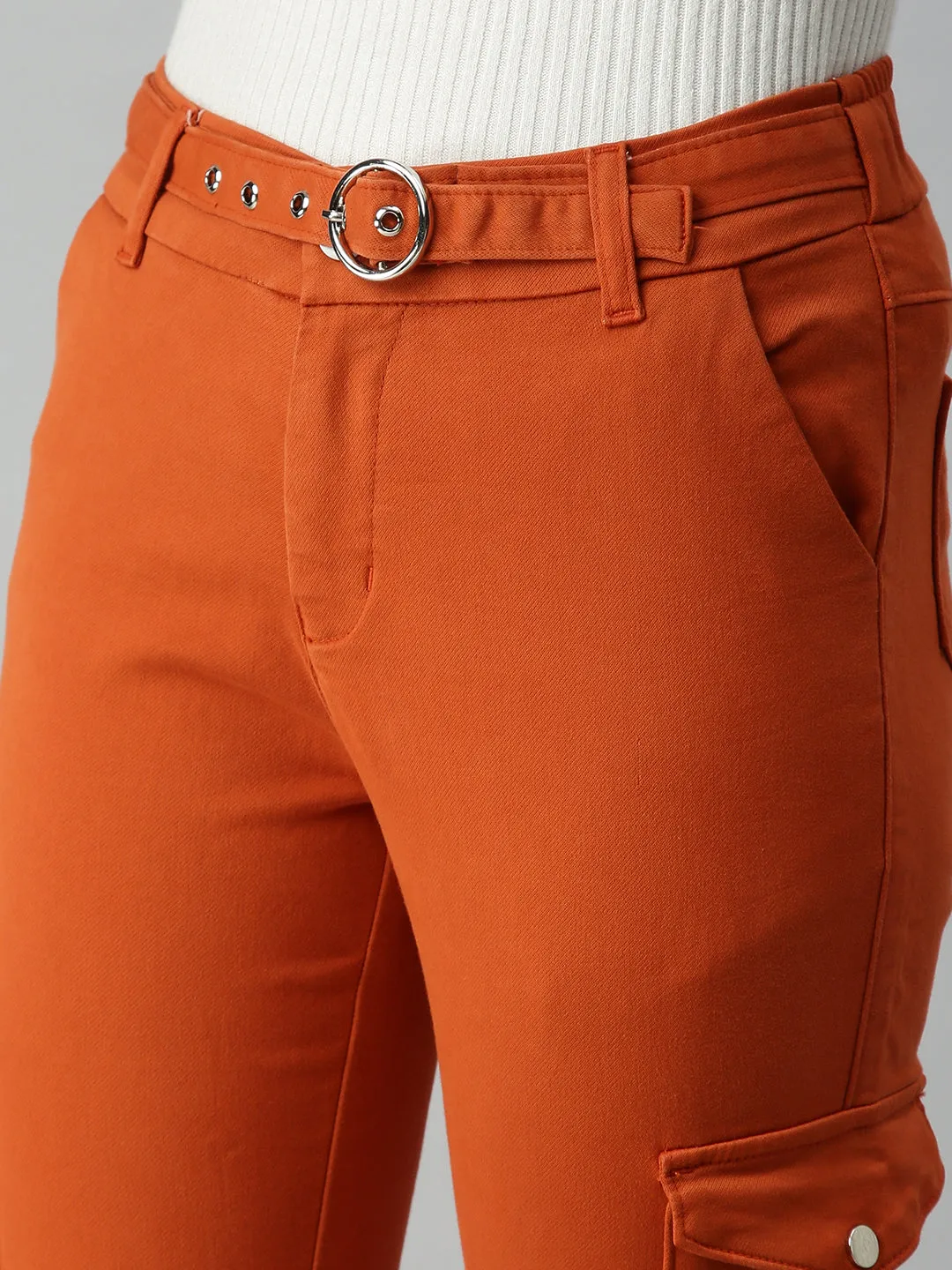 Women's Orange Solid Denim Jeans