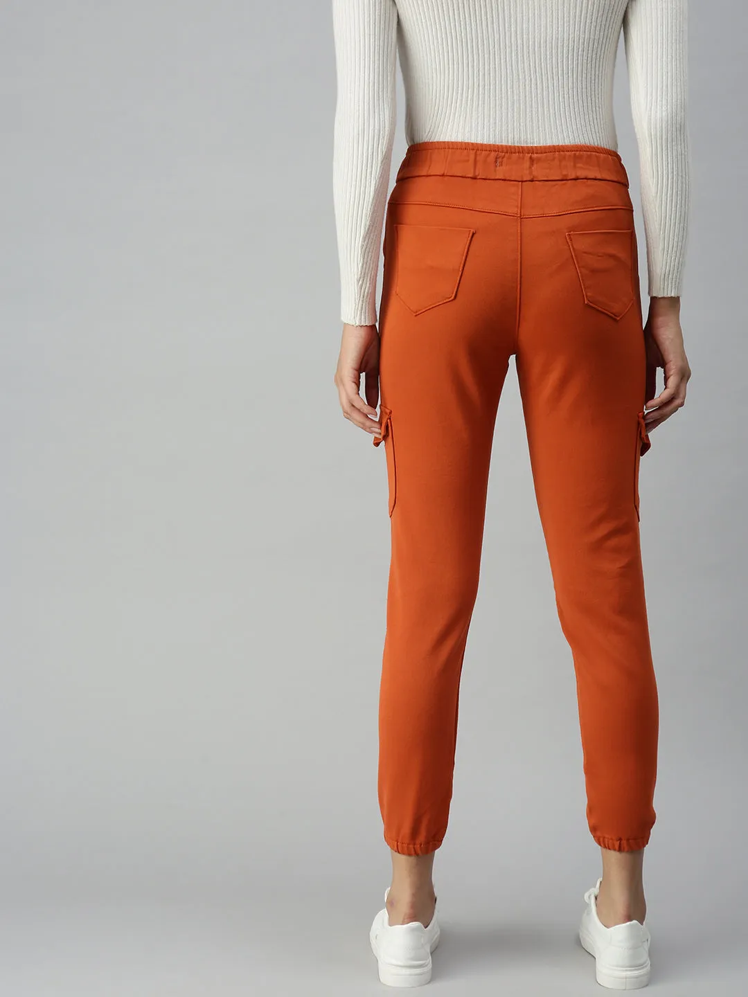 Women's Orange Solid Denim Jeans