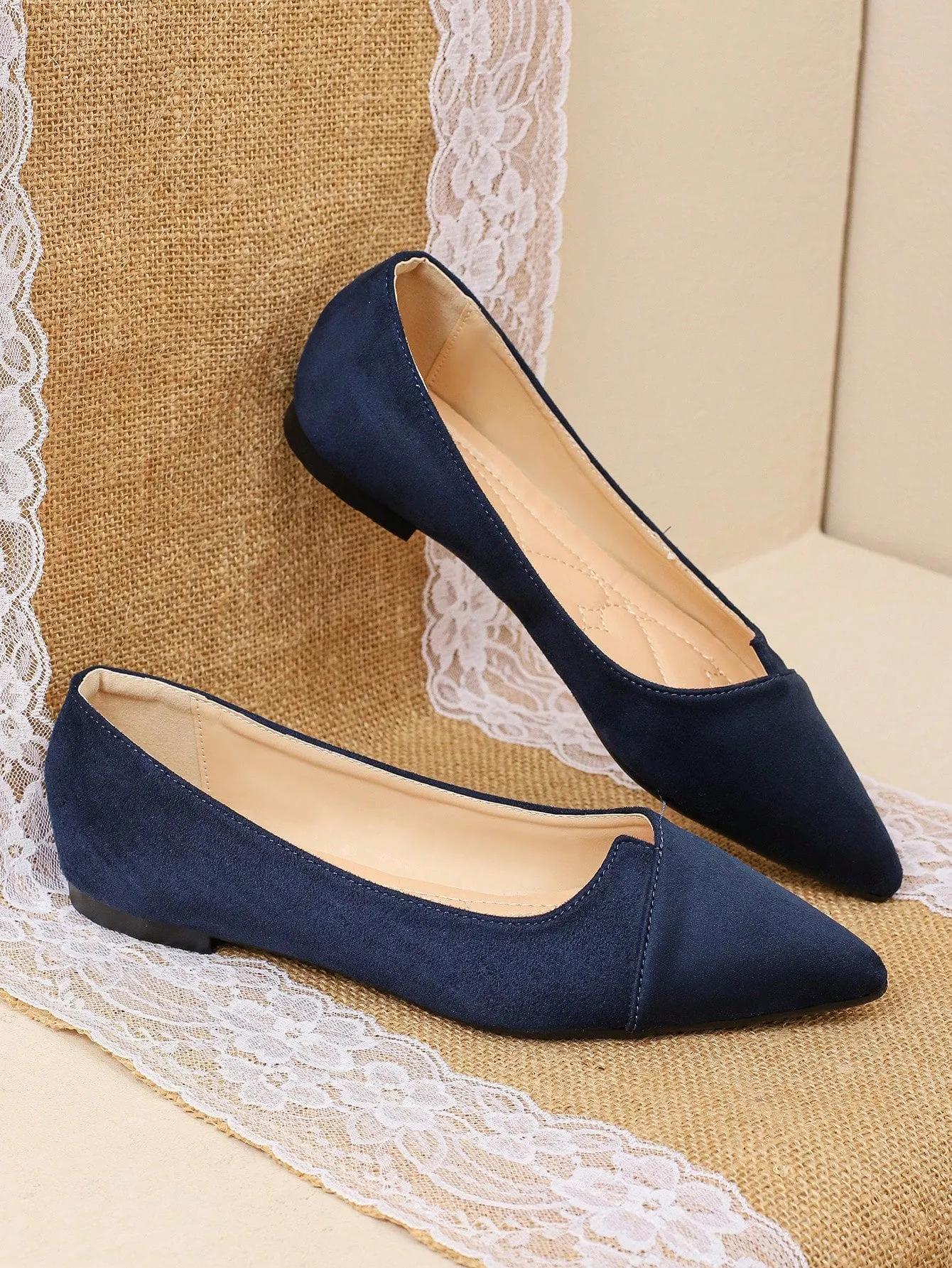 Women's Soft Bottom Pointed Toe Flats, Light Blue Suede Shallow Mouth Autumn Shoes For Four Seasons Office Commute Work