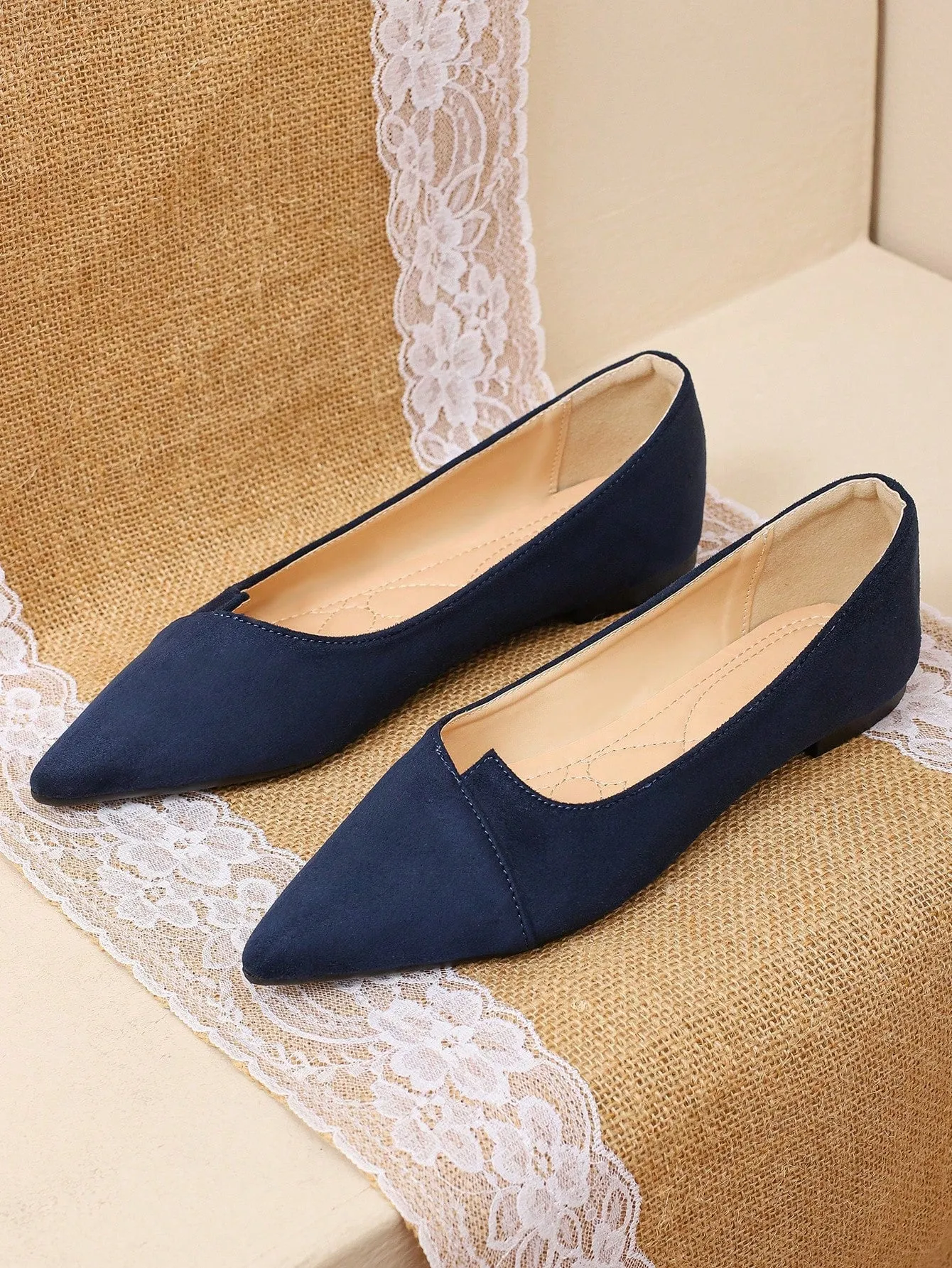 Women's Soft Bottom Pointed Toe Flats, Light Blue Suede Shallow Mouth Autumn Shoes For Four Seasons Office Commute Work