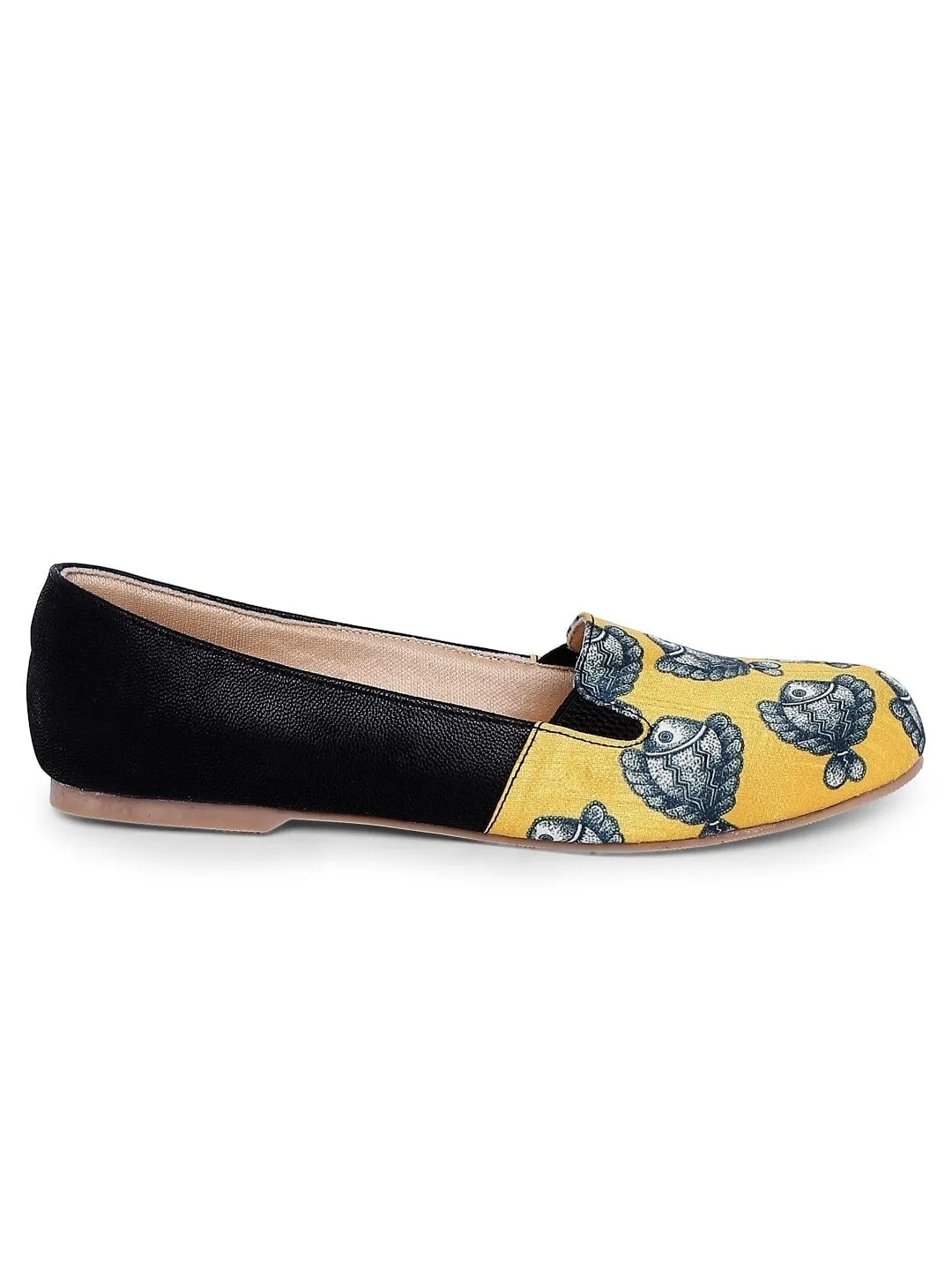 Yellow Madhubani Fish Print Moccasins