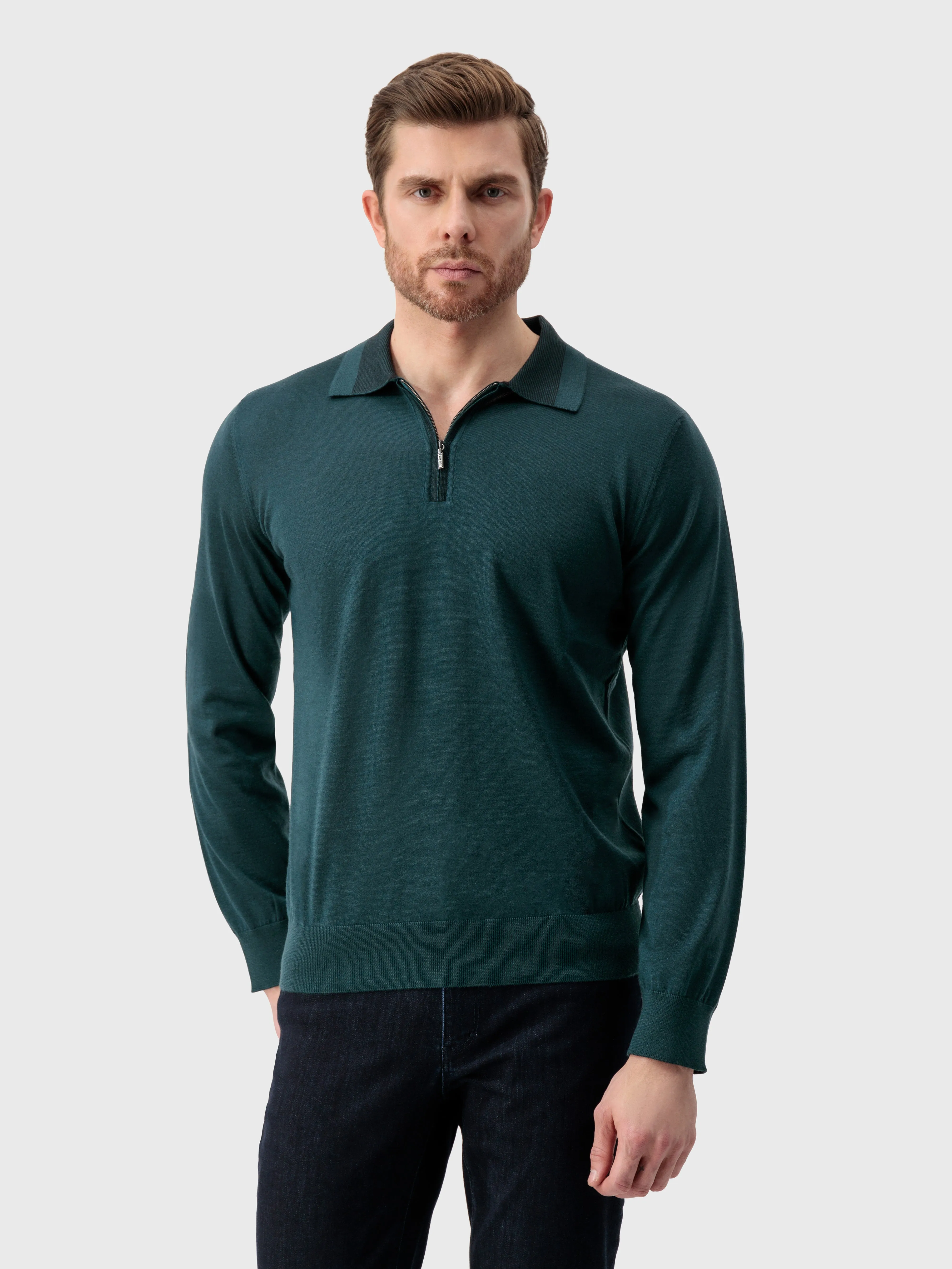 Zipped Polo Shirt Dark Green